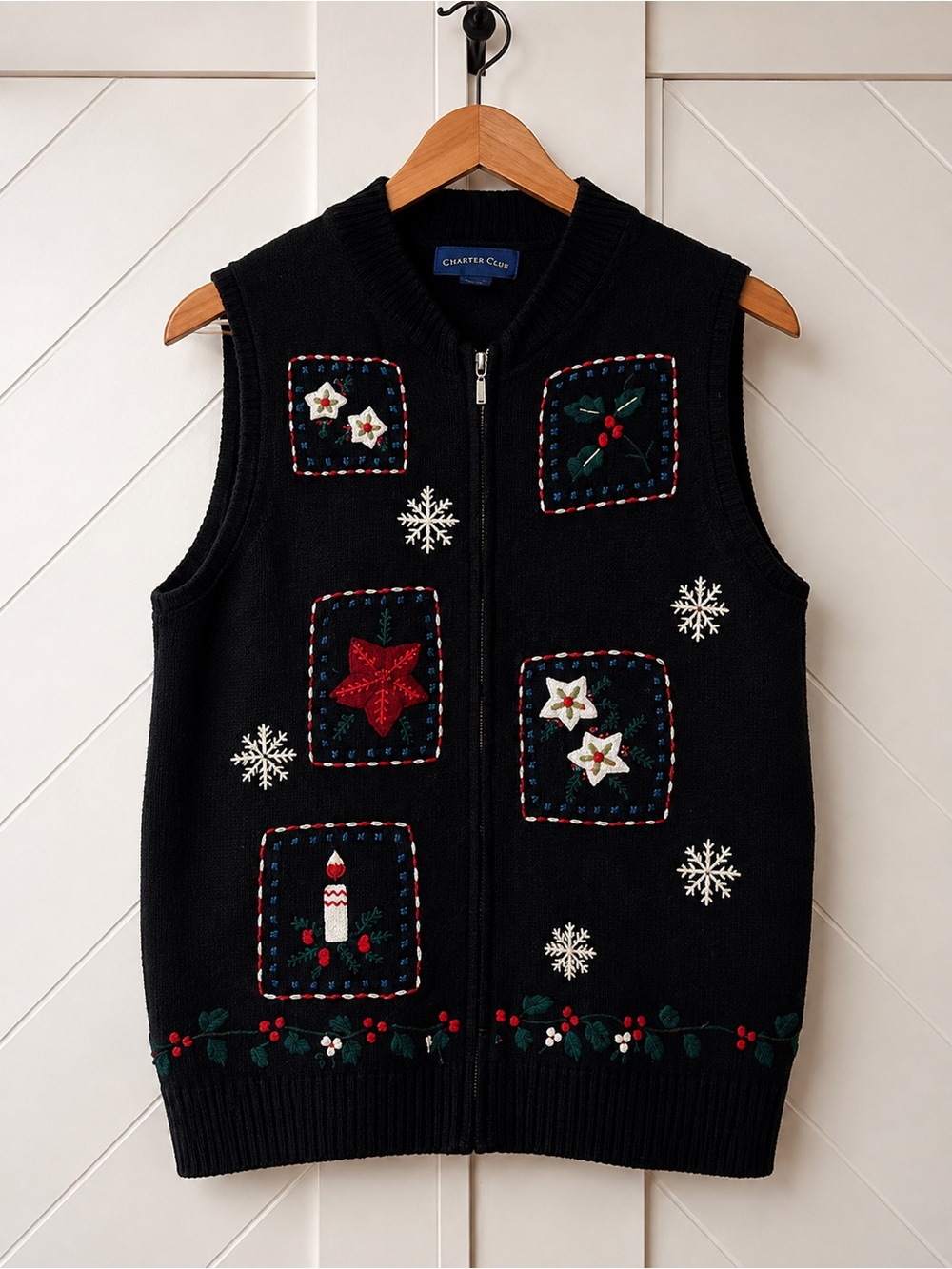 Charter Club Lambswool Christmas Sweater Vest Black Women’s L